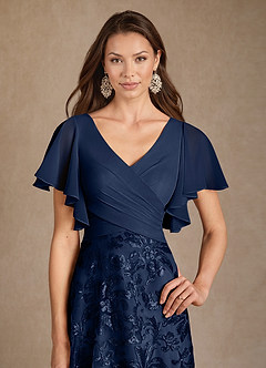 Azazie Fallon Mother of the Bride Dresses Dark Navy A-Line Pleated Lace Dress image6