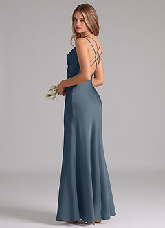 Azazie Suttona Robes de demoiselle d'honneur Robe Trapèze en Satin extensible Plissée Violet Crépusculaire image1