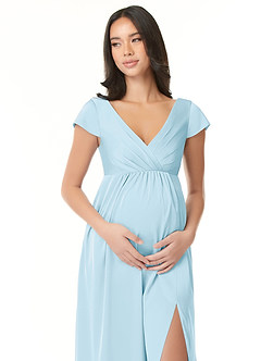 Azazie Allessia Maternity Bridesmaid Dresses A-Line Pleated Stretch Satin Floor-Length Dress image5