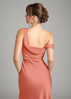 Azazie Madelyn Bridesmaid Dresses Salmon Pink Mermaid One Shoulder Stretch Satin Convertible Dress image7