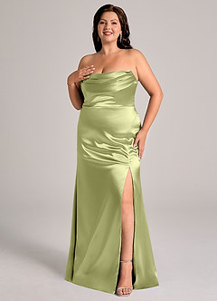 Azazie Saige Bridesmaid Dresses Pistachio Sheath Off the Shoulder Metallic Satin Convertible Dress image12