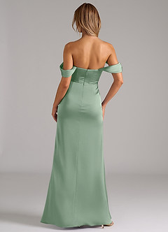 Azazie Johana Jurken voor bruidsmeisjes Converteerbaar Jurk van Stretch Satijn met Zeemeermin Off the Shoulder Agave image4