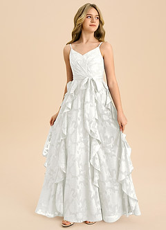 Azazie Peyton Junior Linie A Plisat Floral Burnout Lungime până la podea Domnișoară de onoare junioră Rochie image4