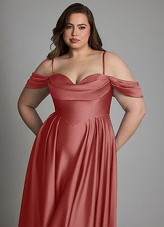 Azazie Loisa Robes à essayer chez vous Robe Trapèze en Satin extensible Épaules dénudées Bleu Poussiéreux image14