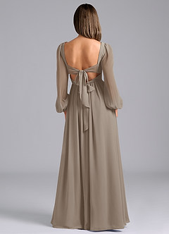Azazie Zeya Bridesmaid Dresses Taupe A-Line Long Sleeve Chiffon Dress image2
