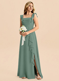 Azazie Nori Junior A-Linie Gestreift Chiffon Kleid Eukalyptus image4