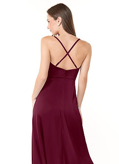 Azazie Naomie Vestidos de damas de honor Vestido de Mora de Satén Elástico de Corte en A con Cuello V con abertura lateral image3