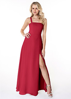 Azazie Jay Bridesmaid Dresses Scarlet A-Line Square Neckline Side Slit Chiffon Dress image1