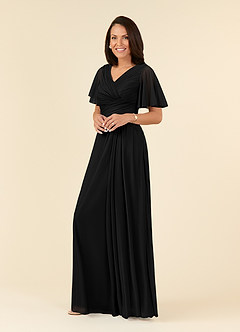 Azazie Emmeline Mother of the Bride Dresses Black A-Line V-Neck Pleated Mesh Dress image3