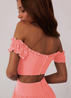 Barbie ♥ Azazie Brautjungfernkleider Wandelbar A-Linie Schulterfrei Chiffon Kleid Koralle image6