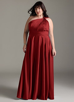 Azazie Charlize Bridesmaid Dresses Pomegranate A-Line One Shoulder Stretch Satin Dress image13