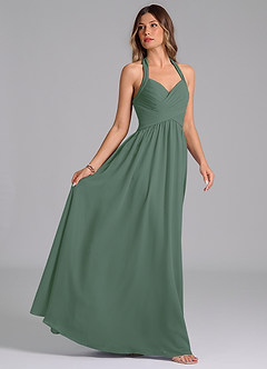 Azazie Darlyn Bridesmaid Dresses Eucalyptus A-Line Pleated Chiffon Dress image6