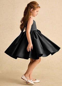 Azazie Jessie Flower Girl Dresses Black A-Line Bow Matte Satin Dress image6