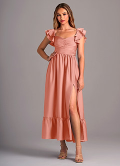 Azazie Anaya Robes de demoiselle d'honneur Robe Trapèze Convertible en Satin extensible Encolure en Forme de Cœur Corail image5