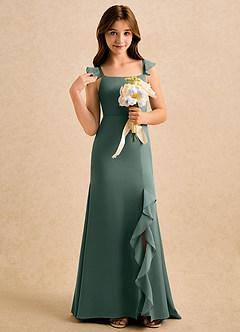 Azazie Novalie Girls Formal Flower Girl Dresses Sea Moss Mermaid Bow Stretch Satin Dress image5