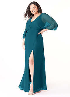 Azazie Rebecca Final Sale Black A-Line V-Neck Long Sleeve Chiffon Dress image9