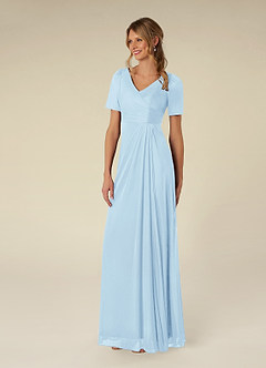 Azazie Bessie Kleider für die Brautmutter A-Linie Plissee Gittergewebe Kleid Himmelblau image4