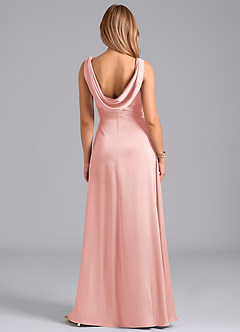 Azazie Karina Bridesmaid Dresses Powder Pink A-Line Pleated Stretch Satin Dress image6