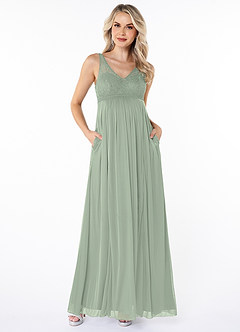 Azazie Andrea Vente Finale Robe A-ligne Plissée Longueur au sol Maille image4