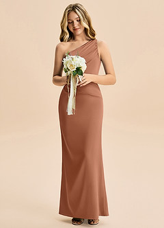 Azazie Akilah Junior Robe Fourreau en Satin extensible Plissée Bronze image4