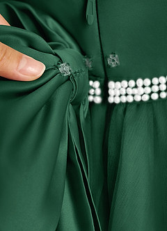 Azazie Firefly Blumenmädchenkleider A-Linie Schleifen Matte Satin Kleid Dunkelgrün image8
