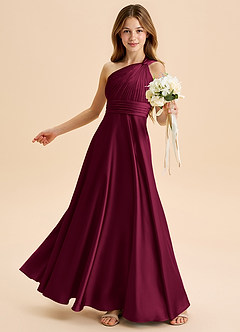 Azazie Charlize Junior Robe Trapèze en Satin extensible Plissé Bourgogne image5