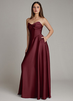 Azazie Meleena Bridesmaid Dresses Cabernet A-Line Strapless Stretch Satin Dress image6
