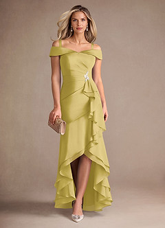 Azazie Billings Mother of the Bride Dresses Canary Mermaid Off the Shoulder Stretch Satin Dress image7