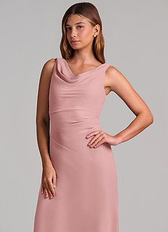 Azazie Nerine Brudtärnklänningar Klä av A-Linje i Chiffong Plisserad Dammig Ros image6