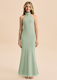Azazie Velli Junior Dusty Sage Mermaid High Neck Chiffon Dress image3
