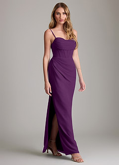 Azazie Mai Bridesmaid Dresses Grape Sheath Pleated Chiffon Dress image3