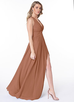 Azazie Jaclyn Bridesmaid Dresses Bronzer A-Line Pleated Chiffon Dress image5