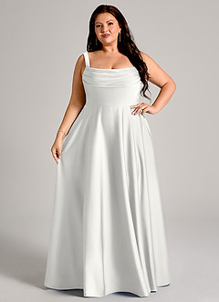 Azazie Shaude Bridesmaid Dresses White A-Line Pleated Stretch Satin Dress image12