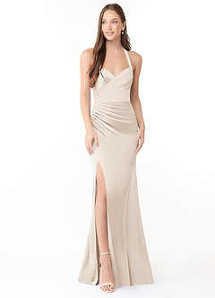Azazie Emeria Bridesmaid Dresses White Alabaster Mermaid Pleated Stretch Satin Dress image1