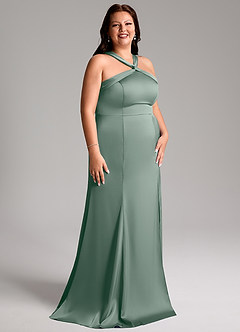 Azazie Rue Bridesmaid Dresses Silver Sage Mermaid Pleated Stretch Satin Dress image12