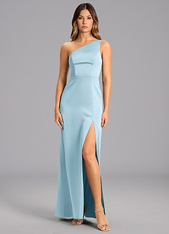 Azazie Feby Brautjungfernkleider A-Linie One-Shoulder Stretch-Satin Kleid Himmelblau image4