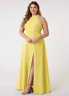 Azazie Clarice Abiti da Damigella Abito A-Line in Chiffon con Scollo Halter Canarino image11