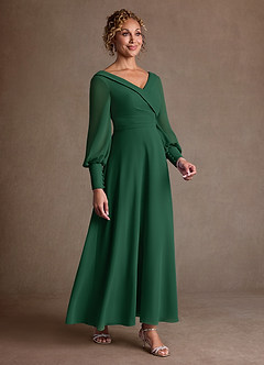 Azazie Paterson Mother of the Bride Dresses Dark Green A-Line Pleated Chiffon Dress image3