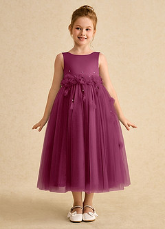Azazie Lux Flower Girl Dresses Mulberry A-Line Beaded Tulle Dress image5