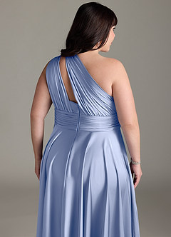 Azazie Charlize Robes de demoiselle d'honneur Robe Trapèze en Satin extensible Ue épaule Eis image16