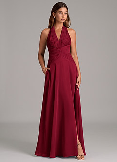 Azazie Elizabeth Final Sale Burgundy A-Line Pleated Chiffon Dress image3