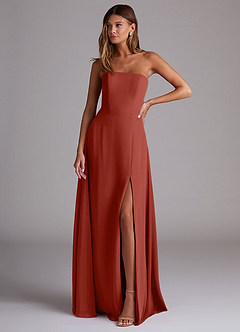 Azazie Wren Bridesmaid Dresses Terracotta A-Line Side Slit Chiffon Convertible Dress image1
