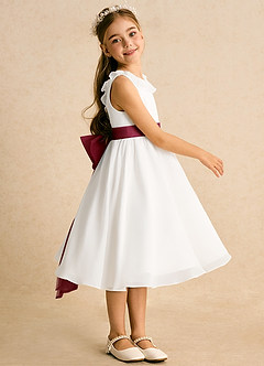 Azazie Dani Flower Girl Dresses Ivory Burgundy A-Line Bow Chiffon Dress image4