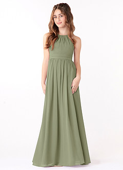 Azazie Jaylah Junior A-Linie Gestreift Chiffon Kleid Pistazie image2