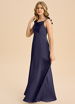 Azazie Gumdrop Junior Robe Empire en Satin extensible Plissée Bleu Orageux image5