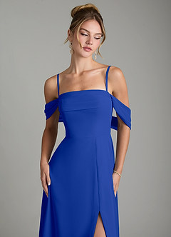 Azazie Mercedes Bridesmaid Dresses Royal Blue A-Line Off the Shoulder Chiffon Dress image3
