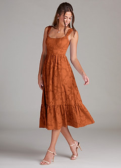 Azazie Alissa Bridesmaid Dresses Burnt Orange A-Line with Pockets Floral Burnout Dress image5