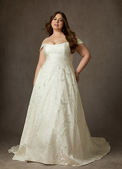 Azazie Amaya Robes de mariée Robe Princesse en Jacquard Floral Sans bretelles Blanc Antique image15