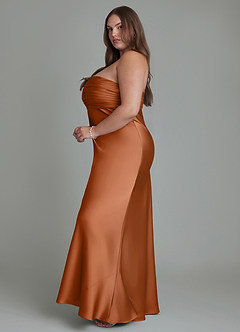 Azazie Saylor Vestidos de damas de honor Vestido Cobre de Satén Elástico de Corte Sirena con Palabra de honor image14