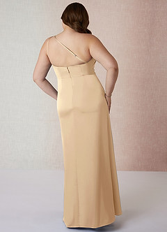 Azazie Mika Bridesmaid Dresses Champagne Sheath One Shoulder Stretch Satin Dress image9